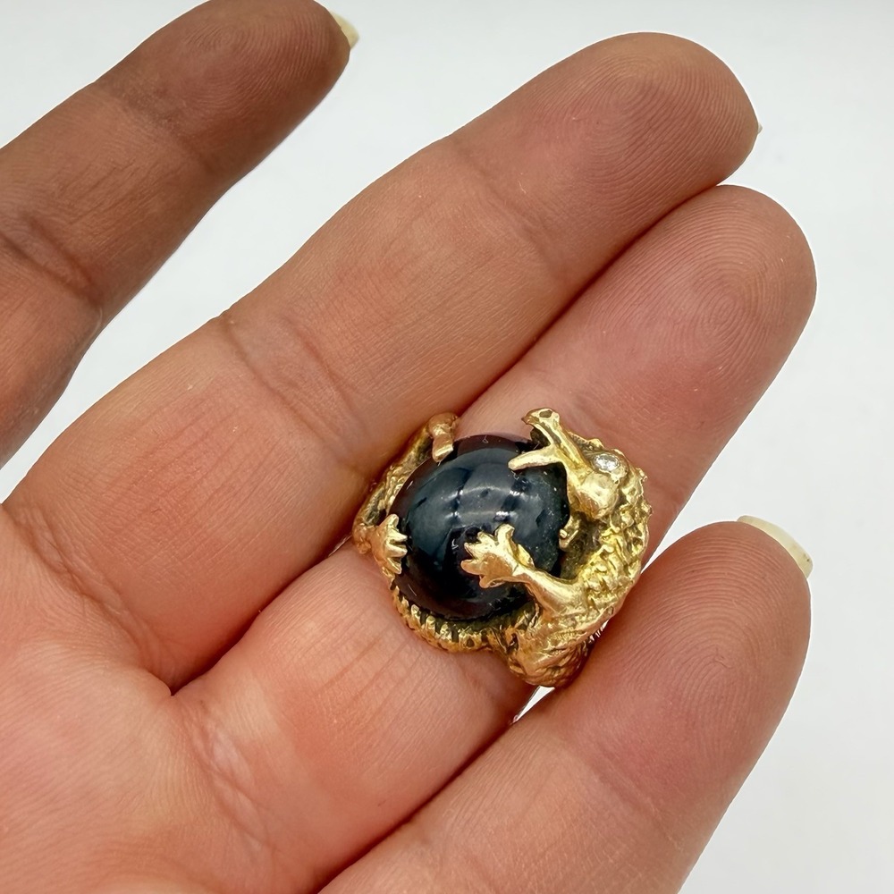 Vtg 14k Yellow Gold Serpent Ring Alligator Dragon Diamond Eye 10.89gr 10.89 Gr - Picture 11 of 16